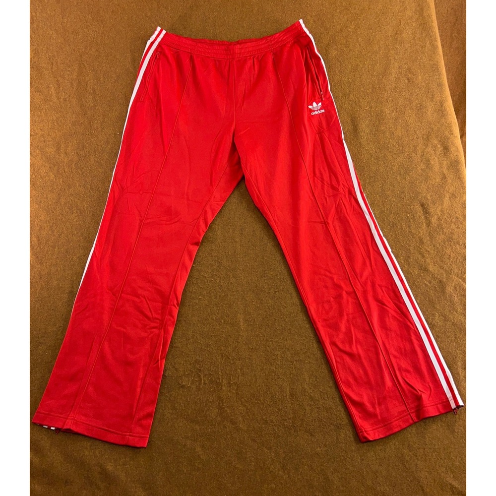 Adidas Mens 2XL Red 3-Stripe Trefoil Logo Zippered Ankle Track Pants